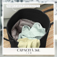 CESTO PORTABIANCHERIA DA 36L PORTATILE E PIEGHEVOLE CON MANICI IN COTONE NATURALE 38X45 CM NERO