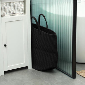 CESTO PORTABIANCHERIA DA 36L PORTATILE E PIEGHEVOLE CON MANICI IN COTONE NATURALE 38X45 CM NERO