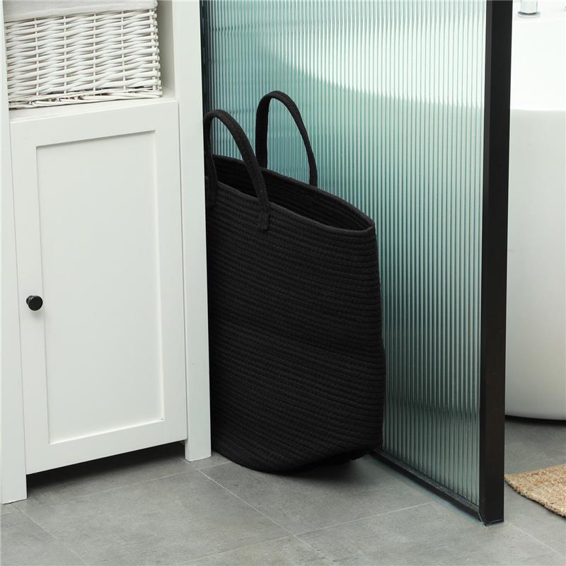 CESTO PORTABIANCHERIA DA 36L PORTATILE E PIEGHEVOLE CON MANICI IN COTONE NATURALE 38X45 CM NERO