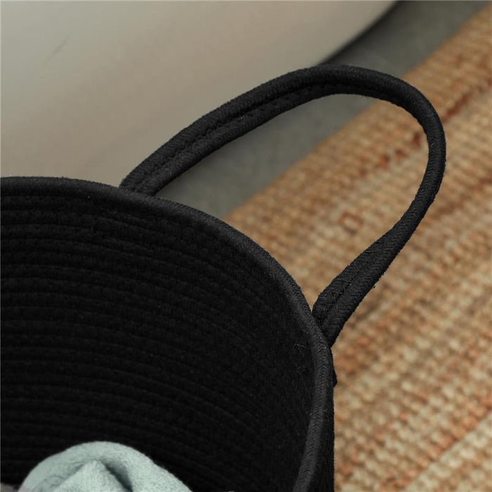 CESTO PORTABIANCHERIA DA 36L PORTATILE E PIEGHEVOLE CON MANICI IN COTONE NATURALE 38X45 CM NERO