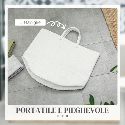 CESTO PORTABIANCHERIA DA 36L PORTATILE E PIEGHEVOLE CON MANICI IN COTONE NATURALE 38X45 CM CREMA