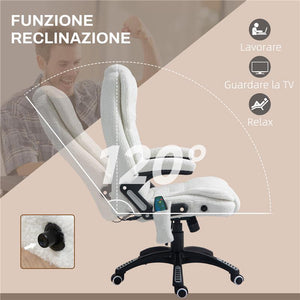 SEDIA DA UFFICIO MASSAGGIANTE E REGOLABILE CON TELECOMANDO IN TESSUTO TEDDY 67X74X107-116 CM BIANCO