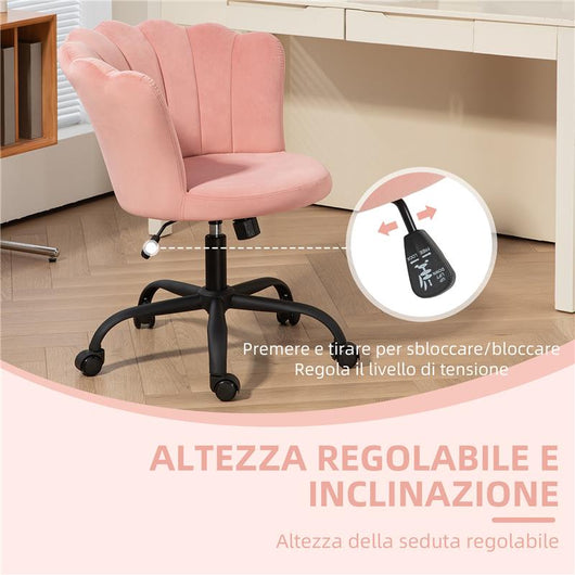 SEDIA DA UFFICIO CON SCHIENALE A PETALO SENZA BRACCIOLI CON ALTEZZA REGOLABILE RIVESTIMENTO IN VELLUTO ROSA