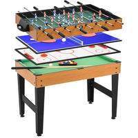 TAVOLO MULTIGIOCO 4 IN 1 CON CALCIO BALILLA, BILIARDO, PING PONG E HOCKEY DA TAVOLO, 107X61X84.5CM