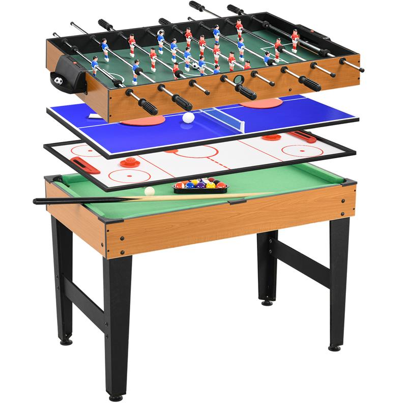 TAVOLO MULTIGIOCO 4 IN 1 CON CALCIO BALILLA, BILIARDO, PING PONG E HOCKEY DA TAVOLO, 107X61X84.5CM