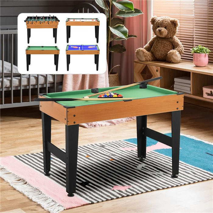 TAVOLO MULTIGIOCO 4 IN 1 CON CALCIO BALILLA, BILIARDO, PING PONG E HOCKEY DA TAVOLO, 107X61X84.5CM