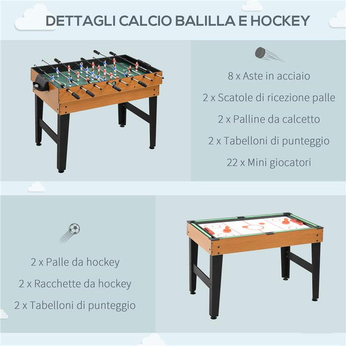 TAVOLO MULTIGIOCO 4 IN 1 CON CALCIO BALILLA, BILIARDO, PING PONG E HOCKEY DA TAVOLO, 107X61X84.5CM