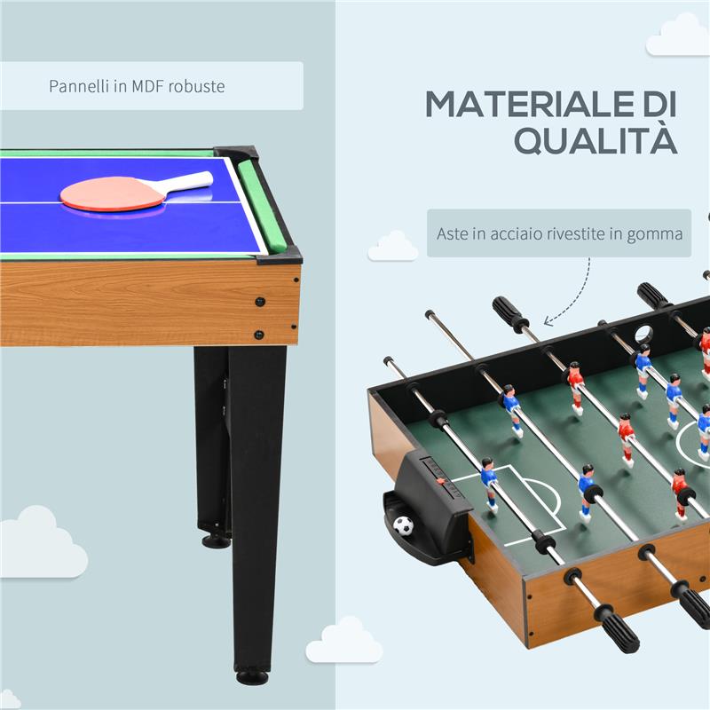 TAVOLO MULTIGIOCO 4 IN 1 CON CALCIO BALILLA, BILIARDO, PING PONG E HOCKEY DA TAVOLO, 107X61X84.5CM