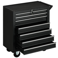 CARRELLO DA OFFICINA CON 7 CASSETTI SERRATURA CON CHIAVI RUOTE E MANIGLIA 69X33X75 CM NERO