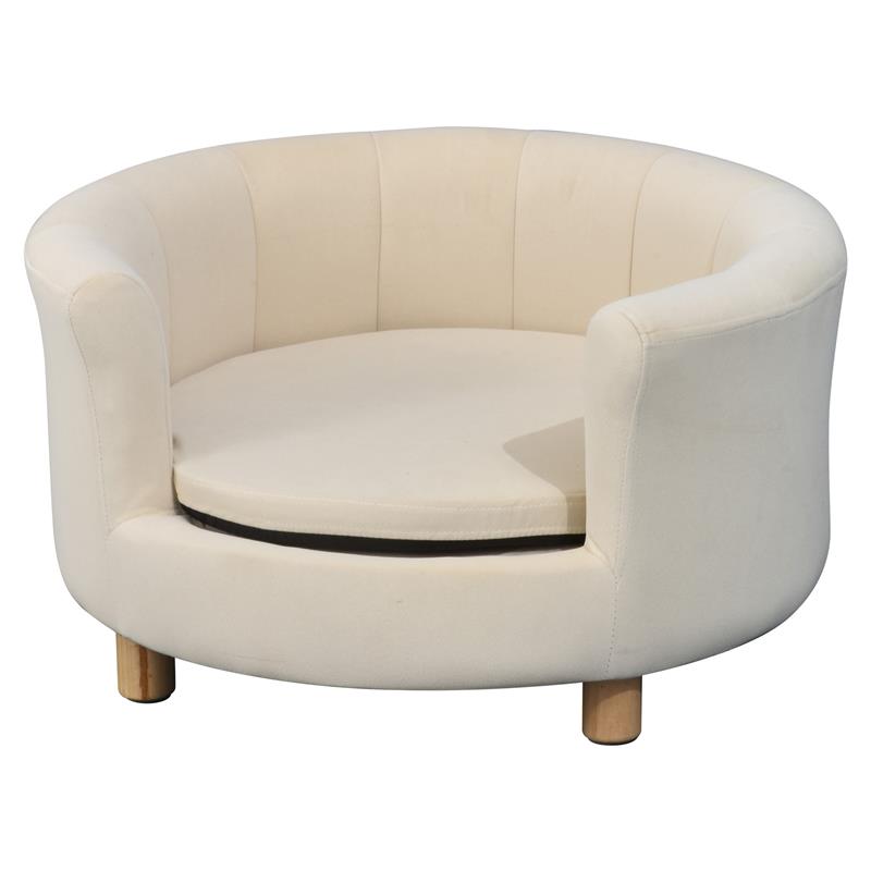 DIVANO PER CANI E GATTI IMBOTTITO CON SCHIENALE E CUSCINO RIMOVIBILE 65X64X37 CM CREMA