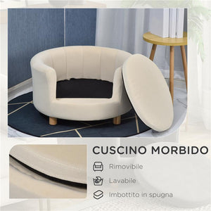 DIVANO PER CANI E GATTI IMBOTTITO CON SCHIENALE E CUSCINO RIMOVIBILE 65X64X37 CM CREMA