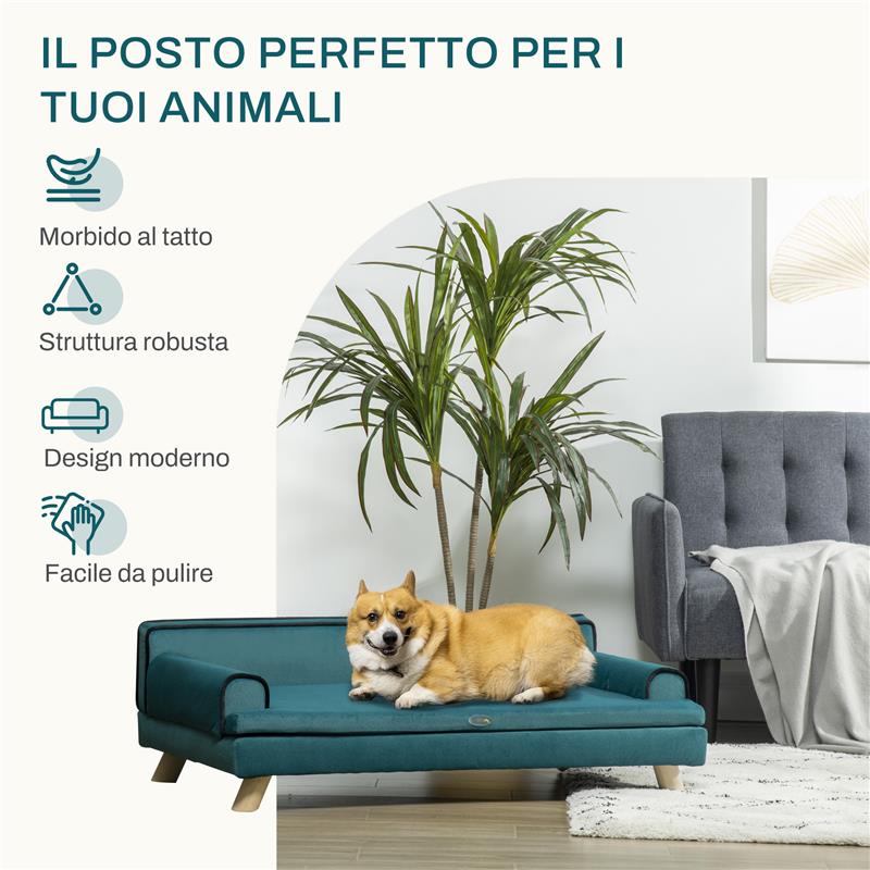 DIVANO PER CANI GRANDI CON IMBOTTITURA RIVESTIMENTO MORBIDO E LAVABILE GAMBE IN LEGNO VERDE