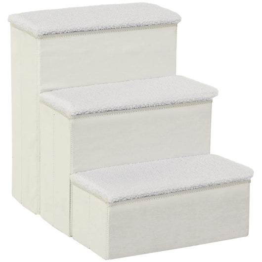SCALETTA PER CANI A 3 GRADINI CON VANO CONTENITORE, PIEGHEVOLE E LAVABILE, 40X54X48 CM, BIANCO