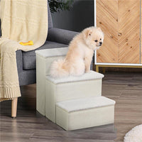 SCALETTA PER CANI A 3 GRADINI CON VANO CONTENITORE, PIEGHEVOLE E LAVABILE, 40X54X48 CM, BIANCO