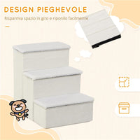 SCALETTA PER CANI A 3 GRADINI CON VANO CONTENITORE, PIEGHEVOLE E LAVABILE, 40X54X48 CM, BIANCO