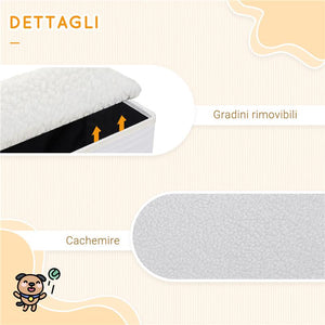 SCALETTA PER CANI A 3 GRADINI CON VANO CONTENITORE, PIEGHEVOLE E LAVABILE, 40X54X48 CM, BIANCO