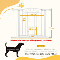CANCELLINO PER CANI REGOLABILE CON ESTENSIONI PORTA PER GATTI E APERTURA A UNA MANO 76-104X77CM BIANCO