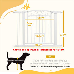 CANCELLINO PER CANI REGOLABILE CON ESTENSIONI PORTA PER GATTI E APERTURA A UNA MANO 76-104X77CM BIANCO