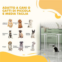 CANCELLINO PER CANI REGOLABILE CON ESTENSIONI PORTA PER GATTI E APERTURA A UNA MANO 76-104X77CM BIANCO