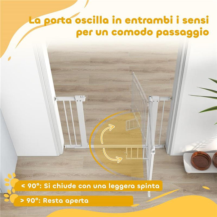 CANCELLINO PER CANI REGOLABILE CON ESTENSIONI PORTA PER GATTI E APERTURA A UNA MANO 76-104X77CM BIANCO