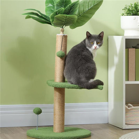 ALBERO PER GATTI CON PALO TIRAGRAFFI PIATTAFORME E PALLINE IN PELUCHE E TRUCIOLATO Ï40X83 CM VERDE