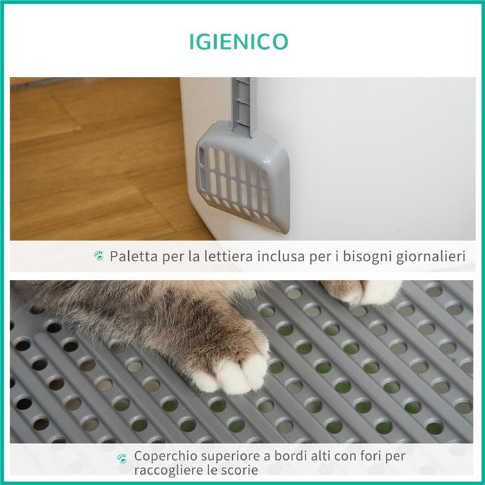LETTIERA PER GATTI CHIUSA 2 INGRESSI CON VASSOIO E PALETTA IN PLASTICA PE 44X55X39 CM BIANCO