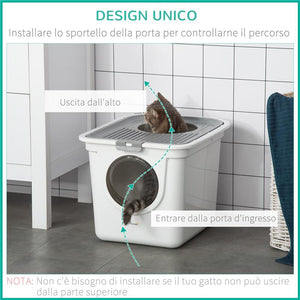 LETTIERA PER GATTI CHIUSA 2 INGRESSI CON VASSOIO E PALETTA IN PLASTICA PE 44X55X39 CM BIANCO