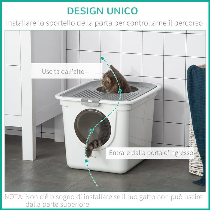 LETTIERA PER GATTI CHIUSA 2 INGRESSI CON VASSOIO E PALETTA IN PLASTICA PE 44X55X39 CM BIANCO