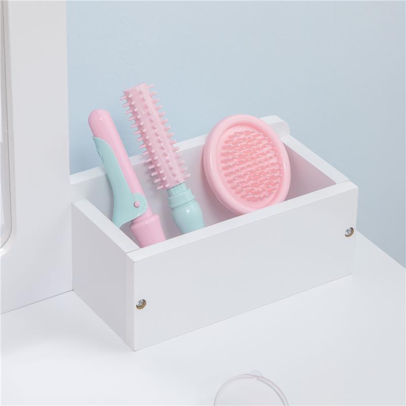 SET TOELETTA PER BAMBINI CON TAVOLO TRUCCO E SGABELLO SPECCHIO E 2 CASSETTI BIANCO E COLORE LEGNO