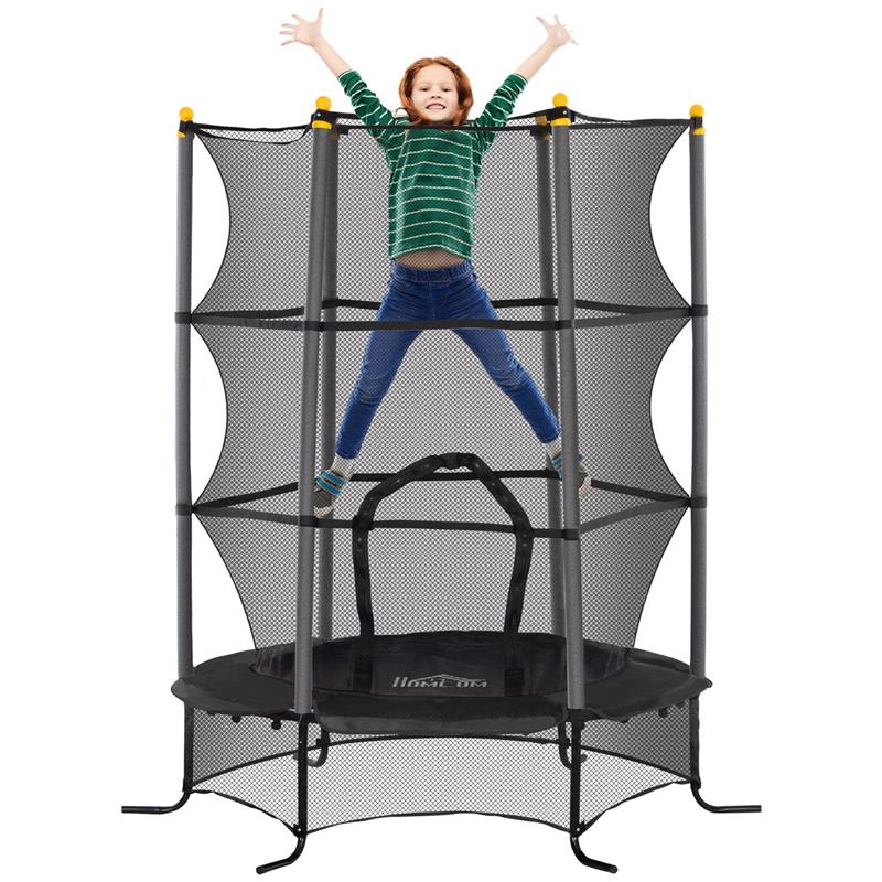 TRAMPOLINO ELASTICO PER BAMBINI Ï1.6X1.9 M CON RETE DI SICUREZZA E PALI IMBOTTITI, ETÓ 3-10 ANNI, NERO