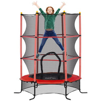 TRAMPOLINO ELASTICO PER BAMBINI Ï1.6X1.9 M CON RETE DI SICUREZZA E PALI IMBOTTITI, ETÓ 3-10 ANNI, ROSSO