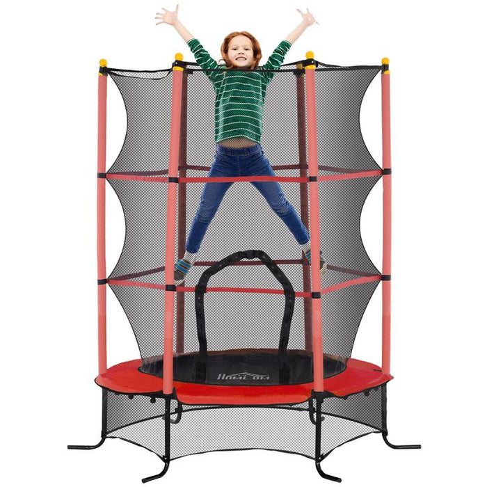 TRAMPOLINO ELASTICO PER BAMBINI Ï1.6X1.9 M CON RETE DI SICUREZZA E PALI IMBOTTITI, ETÓ 3-10 ANNI, ROSSO