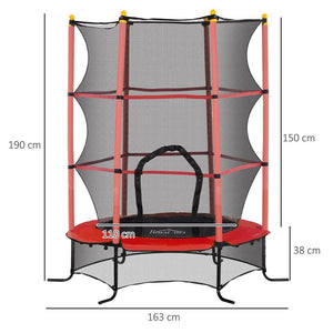 TRAMPOLINO ELASTICO PER BAMBINI Ï1.6X1.9 M CON RETE DI SICUREZZA E PALI IMBOTTITI, ETÓ 3-10 ANNI, ROSSO