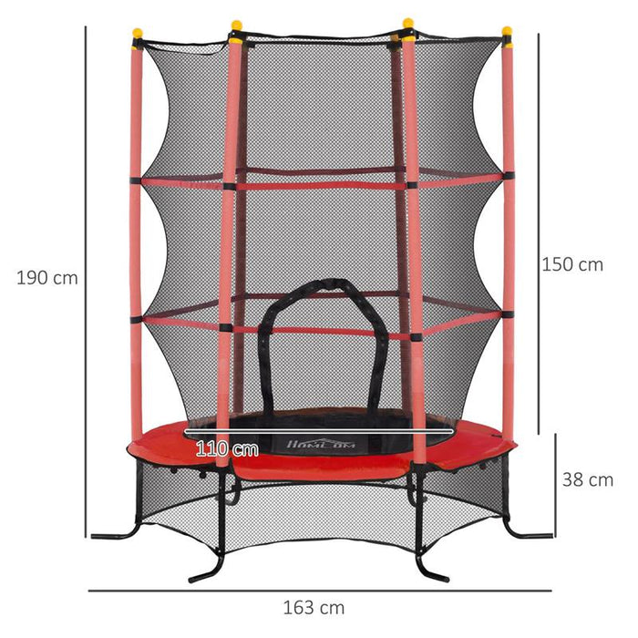 TRAMPOLINO ELASTICO PER BAMBINI Ï1.6X1.9 M CON RETE DI SICUREZZA E PALI IMBOTTITI, ETÓ 3-10 ANNI, ROSSO
