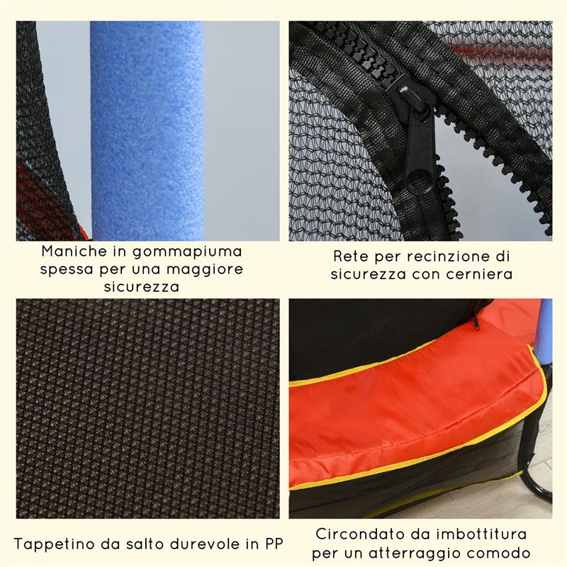 TRAMPOLINO PER BAMBINI CON TAPPETO ELASTICO, RETE DI SICUREZZA E PALI IMBOTTITI, ETÓ 3-10 ANNI, BLU