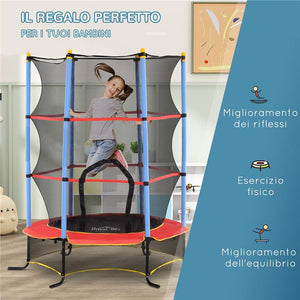 TRAMPOLINO PER BAMBINI CON TAPPETO ELASTICO, RETE DI SICUREZZA E PALI IMBOTTITI, ETÓ 3-10 ANNI, BLU