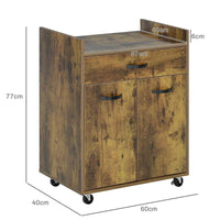 CARRELLO DA CUCINA CON CASSETTO ARMADIETTO E 4 RUOTE IN LEGNO 60X40X77CM MARRONE RUSTICO