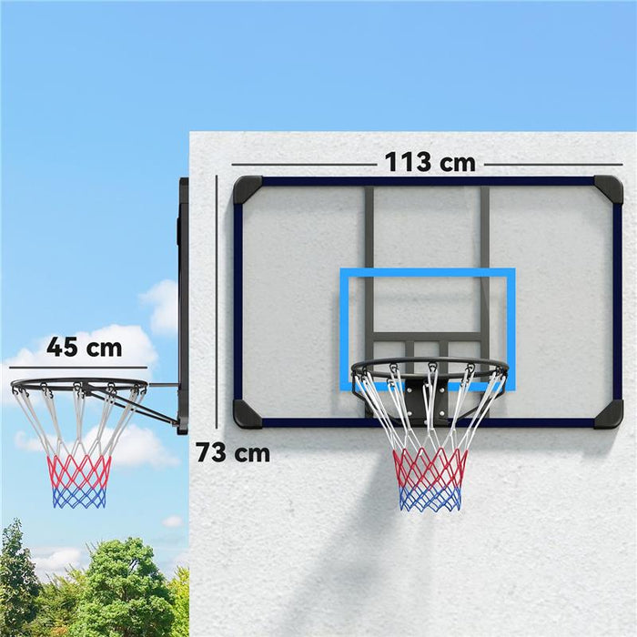 CANESTRO BASKET DA MURO CON TABELLONE INFRANGIBILE E CERCHIO IN ACCIAIO 113X61X73 CM