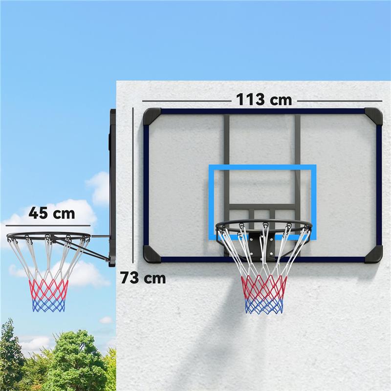 CANESTRO BASKET DA MURO CON TABELLONE INFRANGIBILE E CERCHIO IN ACCIAIO 113X61X73 CM