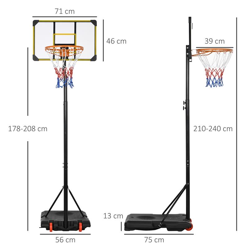 CANESTRO BASKET PER BAMBINI 6-14 ANNI ALTEZZA REGOLABILE 2.1-2.4 MT RUOTE E BASE RIEMPIBILE GIALLO