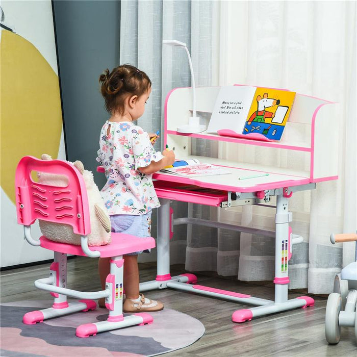 BANCO SCUOLA PER BAMBINI 6-12 ANNI REGOLABILE CON LUCE LED LEGGIO E PORTAPENNE IN MDF PP E ACCIAIO ROSA
