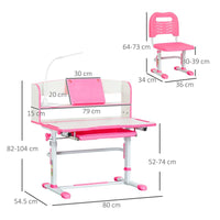 BANCO SCUOLA PER BAMBINI 6-12 ANNI REGOLABILE CON LUCE LED LEGGIO E PORTAPENNE IN MDF PP E ACCIAIO ROSA