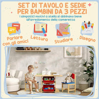 SET TAVOLO E SEDIE PER BAMBINI 3-7 ANNI CON 2 SEDIE E TAVOLO CON 4 CONTENITORI IN LEGNO E PP COLOR LEGNO