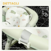 VASCHETTA BAGNETTO PIEGHEVOLE PER NEONATI CON CUSCINETTO E LAVABO, IN PLASTICA ANTISCIVOLO, 86X53X25.5 CM, VERDE