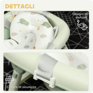 VASCHETTA BAGNETTO PIEGHEVOLE PER NEONATI CON CUSCINETTO E LAVABO, IN PLASTICA ANTISCIVOLO, 86X53X25.5 CM, VERDE