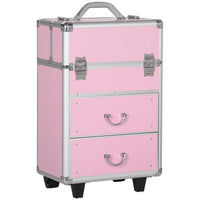 VALIGETTA PORTA TRUCCHI PROFESSIONALE, TROLLEY MAKE UP RINFORZATO CON BLOCCO A 2 CHIAVI E RUOTE, 36X23X58 CM, ROSA