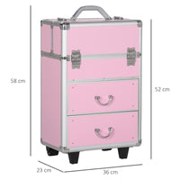 VALIGETTA PORTA TRUCCHI PROFESSIONALE, TROLLEY MAKE UP RINFORZATO CON BLOCCO A 2 CHIAVI E RUOTE, 36X23X58 CM, ROSA