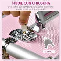 VALIGETTA PORTA TRUCCHI PROFESSIONALE, TROLLEY MAKE UP RINFORZATO CON BLOCCO A 2 CHIAVI E RUOTE, 36X23X58 CM, ROSA