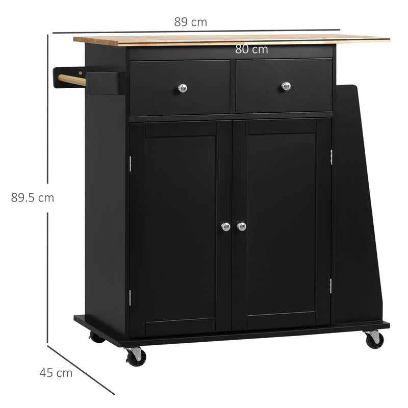 CARRELLO DA CUCINA CON ARMADIETTO 2 CASSETTI E PORTASPEZIE ISOLA DA CUCINA IN LEGNO 89X45X89.5 CM NERO