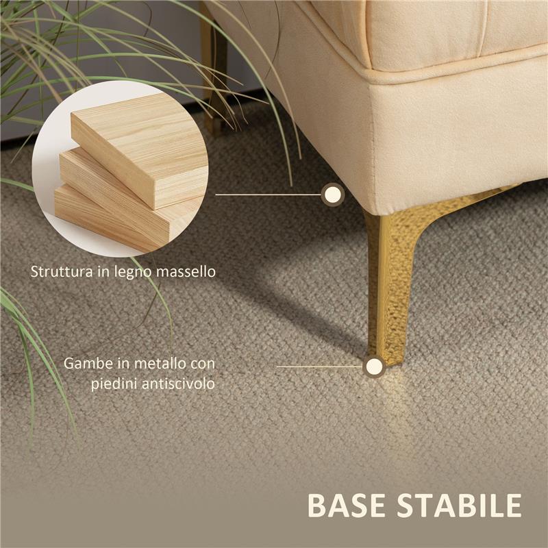 PANCA FONDO LETTO IMBOTTITA CON RIVESTIMENTO TRAPUNTATO IN TESSUTO EFFETTO VELLUTO 118X45X42 CM BEIGE